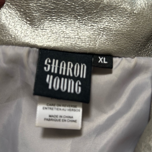 Sharon Young Faux Leather Metallic Silver Bomber Jacket - Picture 7 of 10